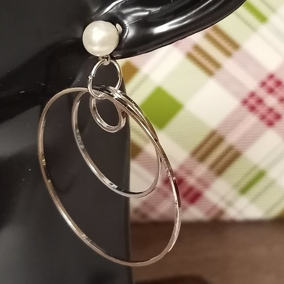 Home made/handmade Metal Stud Earrings with Metal Hoops Silver Tone #66 - Picture 4 of 9